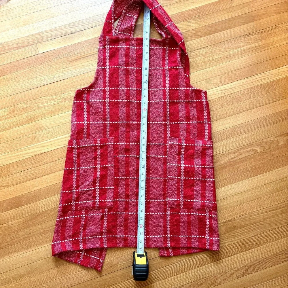 Sur La Table Red Plaid Cross Back Pinafore Apron Smock Pockets 39